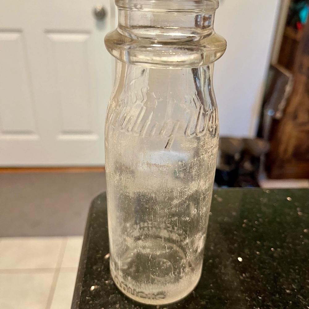 Vintage Milky Way Clear Glass Milk Bottle with Wide Mouth and Ridged Neck